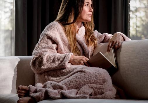 Blush Ultra Plush Robe Lounging on Couch