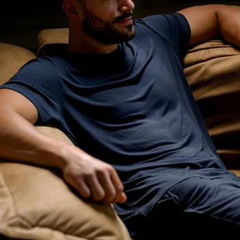 Man staying cool with Modal Pajamas in storm