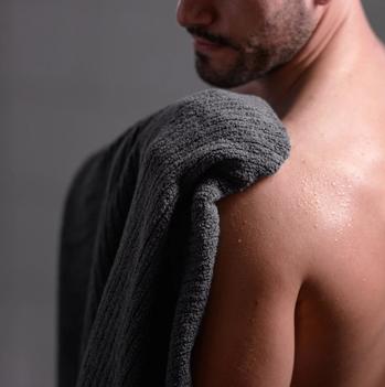 Staying dry with Plush Performance Towels in the color Fossil