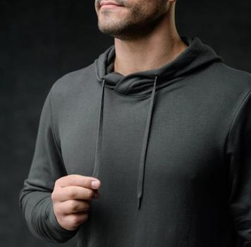 Men's Essential Hoodie detail in charcoal