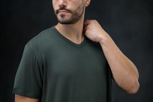 Men's Sleep Tee detail in evergreen