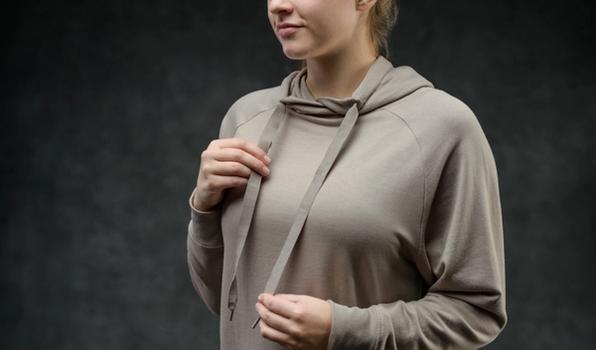 Women's Essential Hoodie detail in bone