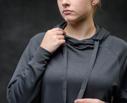 Women's Essential Hoodie detail in charcoal