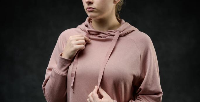 Women's Essential Hoodie detail in petal