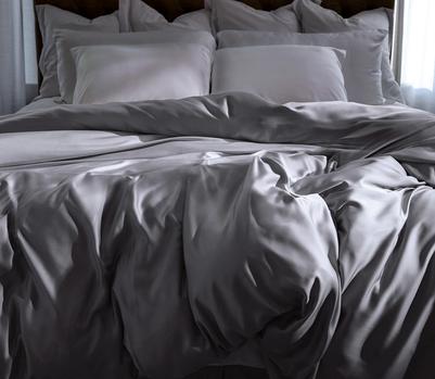 Stone Bamboo Viscose Duvet Cover on Bed