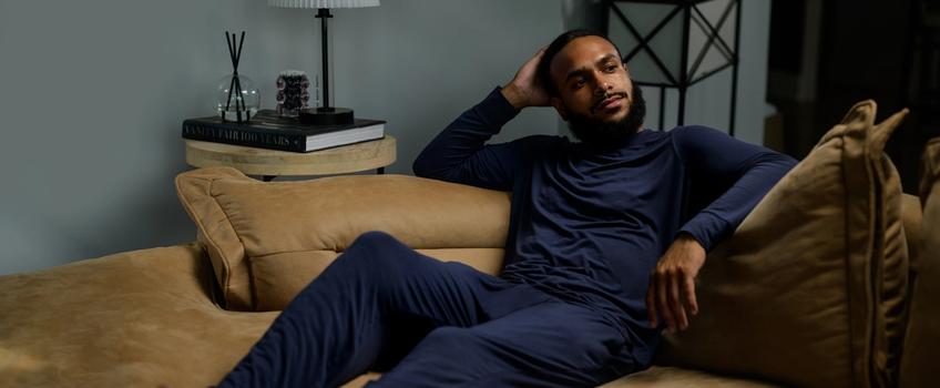 Man staying cool with Modal Pajamas in storm