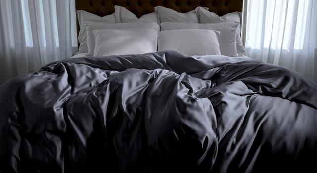 Charcoal Bamboo Viscose Duvet Cover on Bed