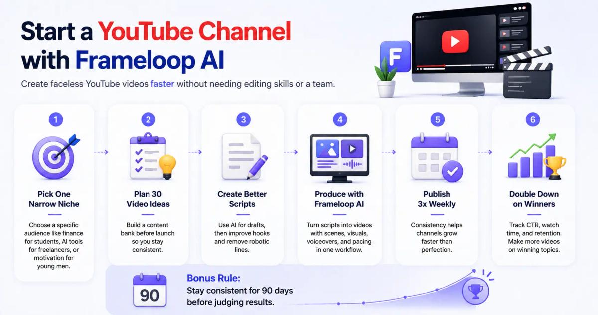 start YouTube channel with Frameloop AI