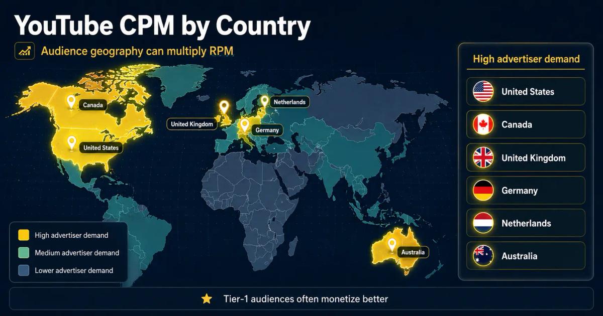 youtube cpm by country tier 1 audience multiplier