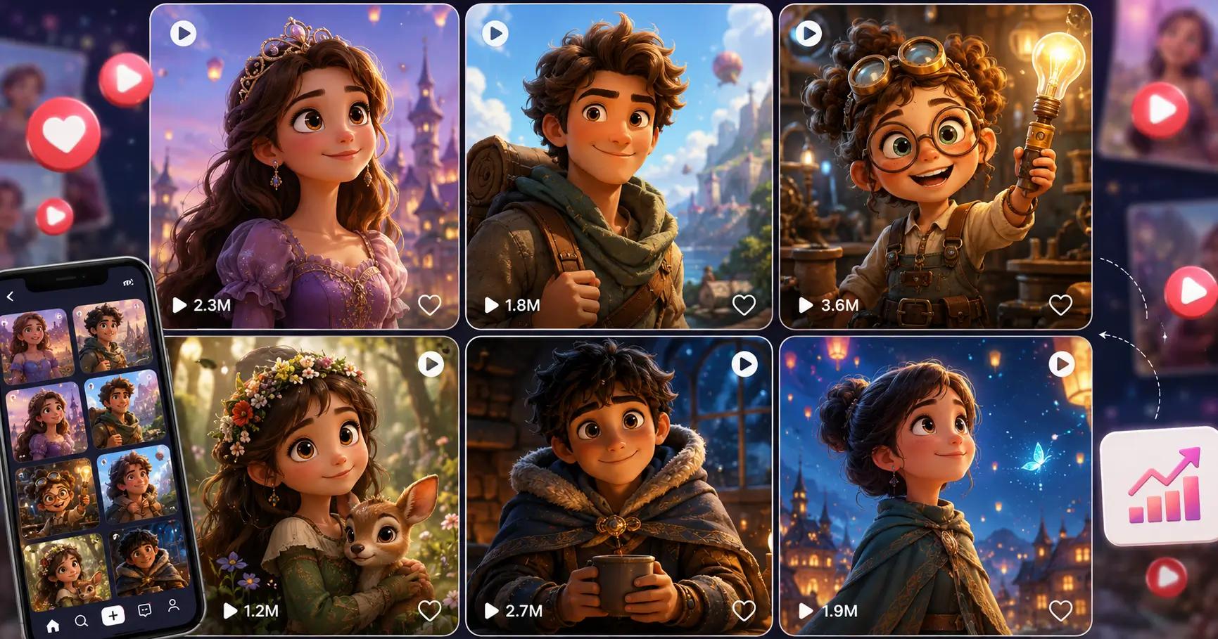 ai disney character fan art generated portraits in animation style