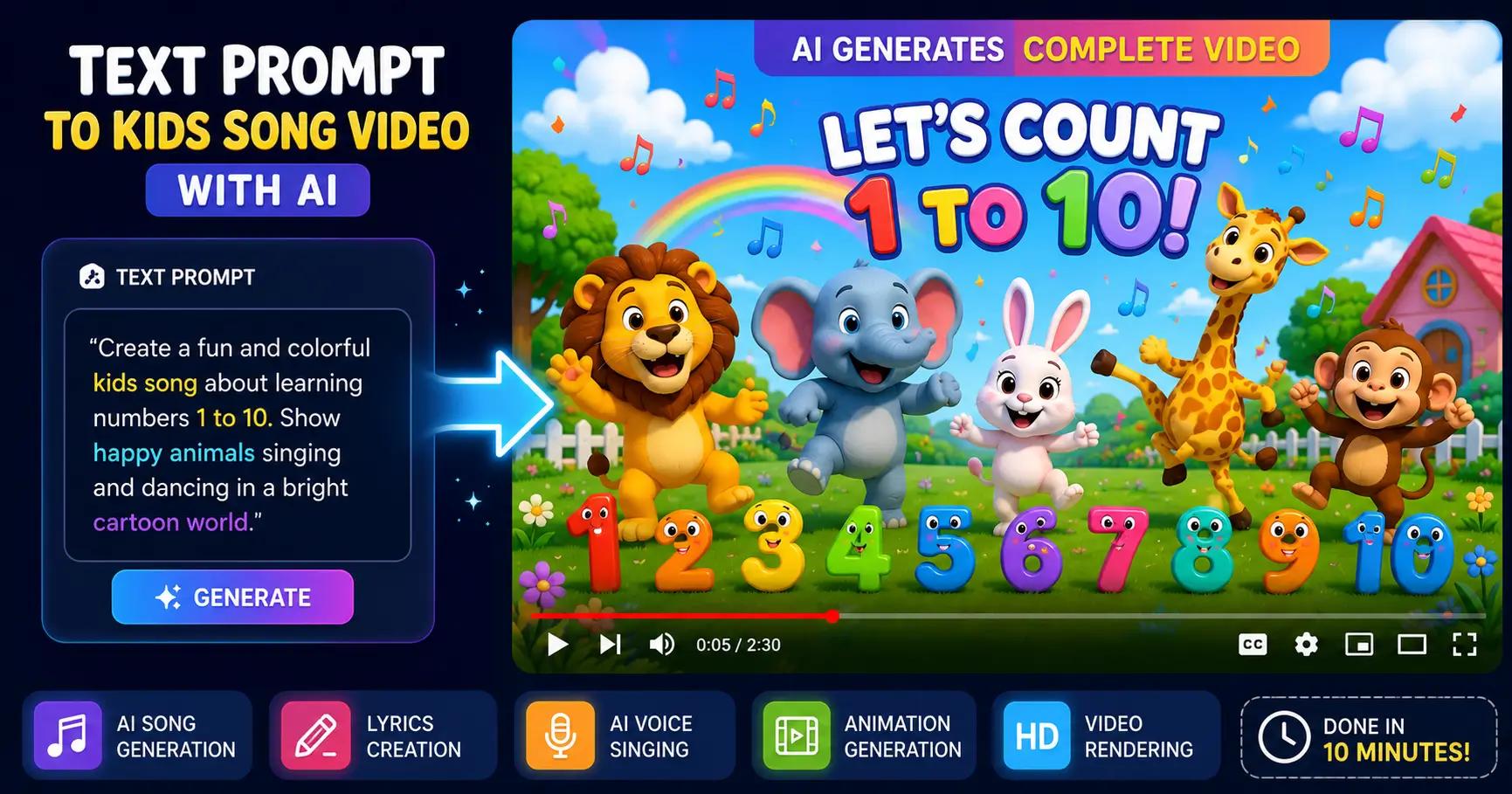 create kids songs with AI from a text prompt
