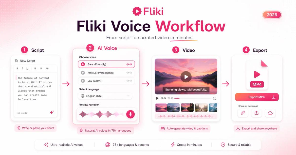 Fliki AI voice generation and text-to-video workflow