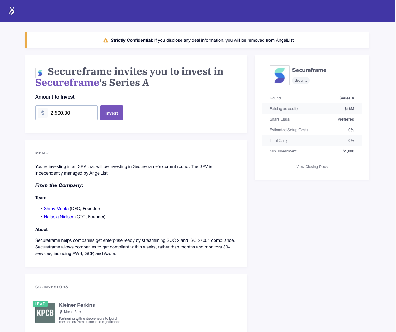 secureframe's ruv deal page