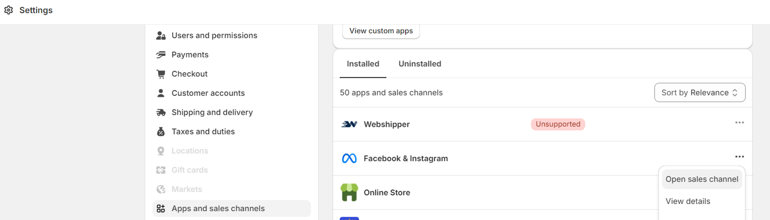 Open sales channel