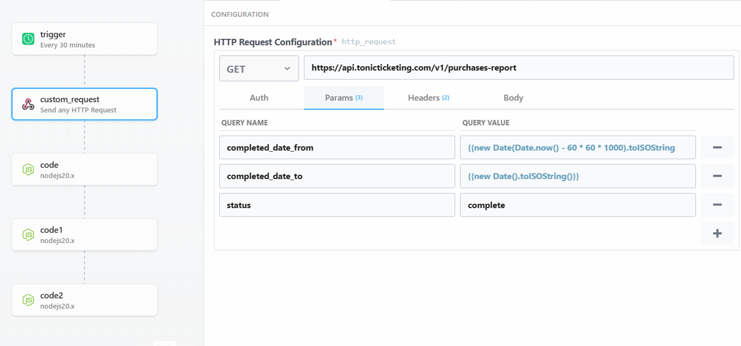 Finished orders automation — HTTP request params