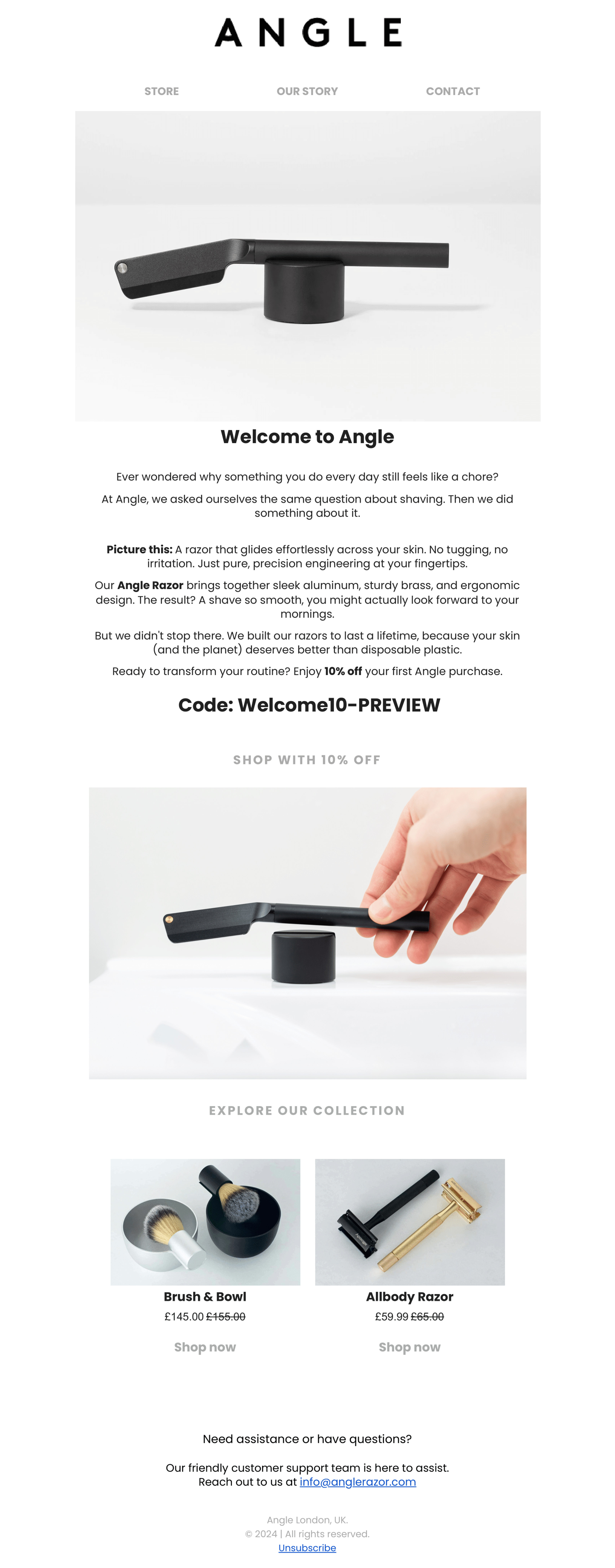 Angle welcome flow email