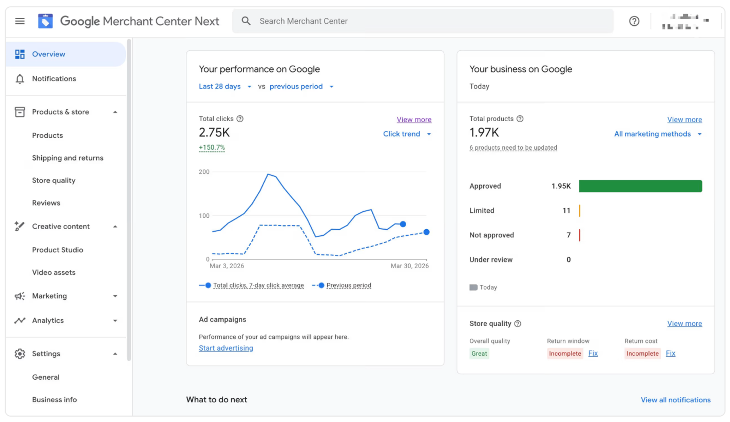 Google Merchant Center — where we ran every diagnosis. The campaigns were never the problem