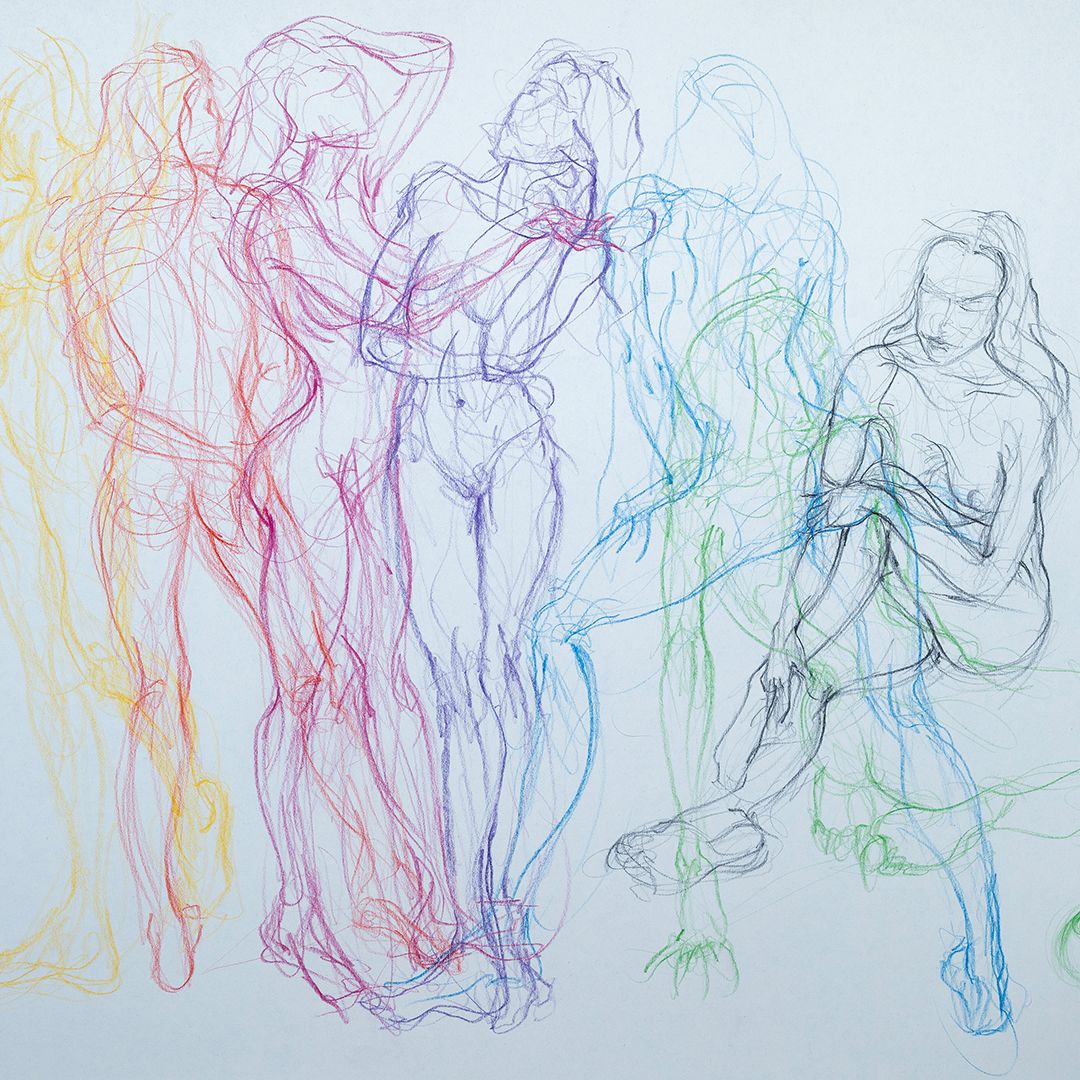 Colour pencil on paper sketch in rainbow colours of dancer @shardae.rose.angel. An ambidextrous mix of rainbow colored gestures. Ethereal, fairly-like, yet at the same time incredibly strong and powerful, a professionally classically trained ballet dancer. Her poses are so gracious, expressive, her body so skinny and elegant. I admire her strength to go against the flow, tackle the issues of promoting eating disorders by the ballet industry and setting up her own dance company.