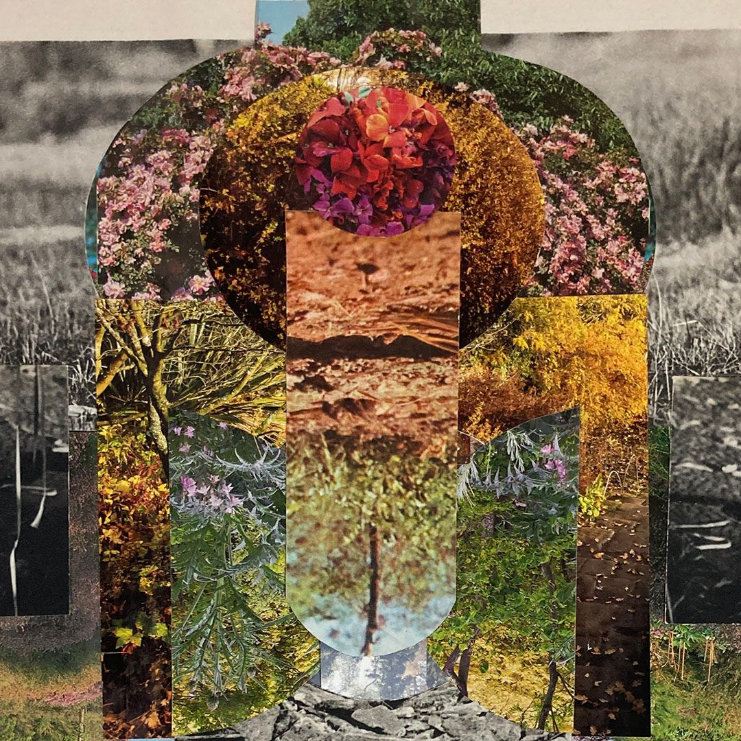 Collage using papers cut from gardening magazines, and guides, all found in book boxes around Leytonstone.