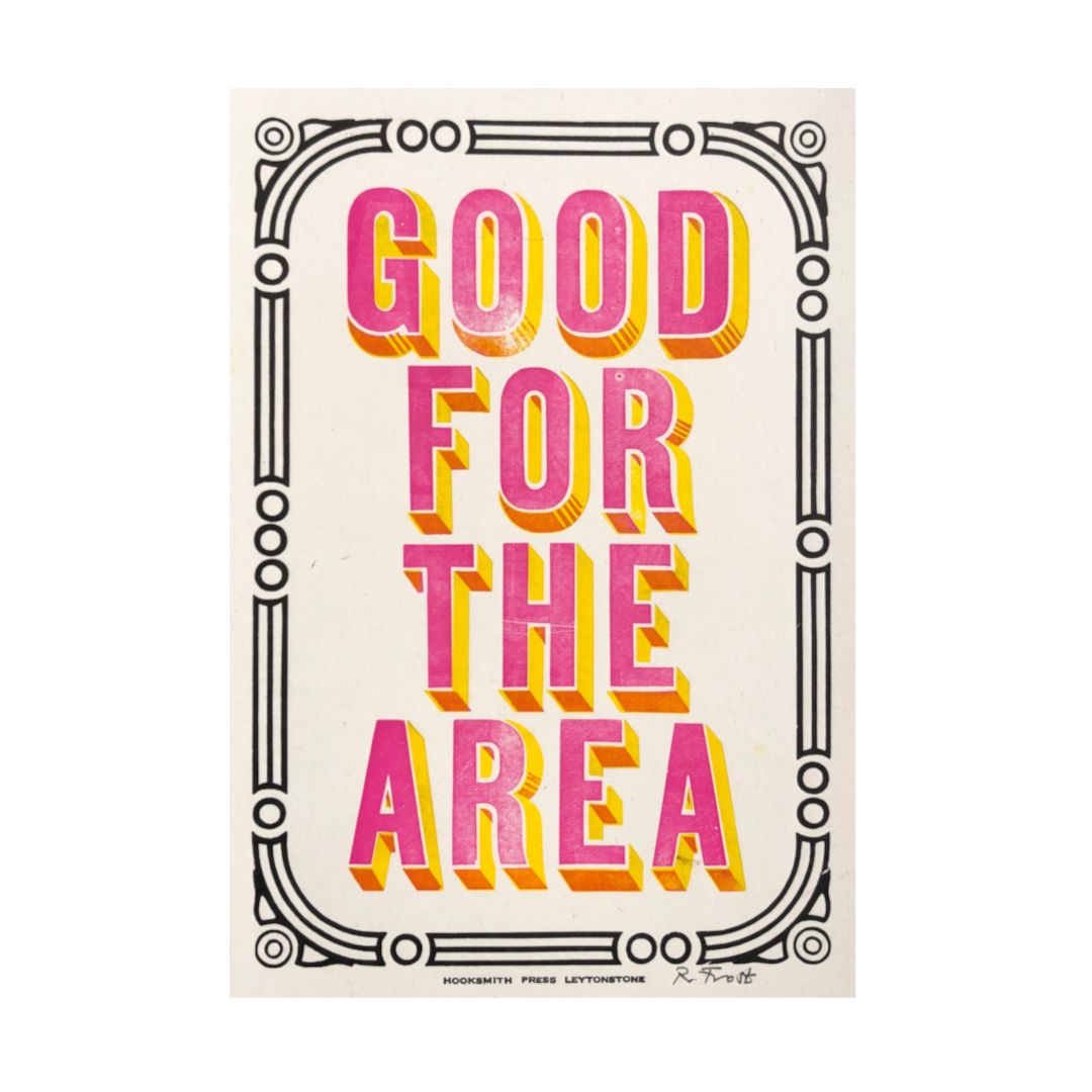Letterpress printed vintage shaded-chromatic woodtype circa 1860-1880, with black border