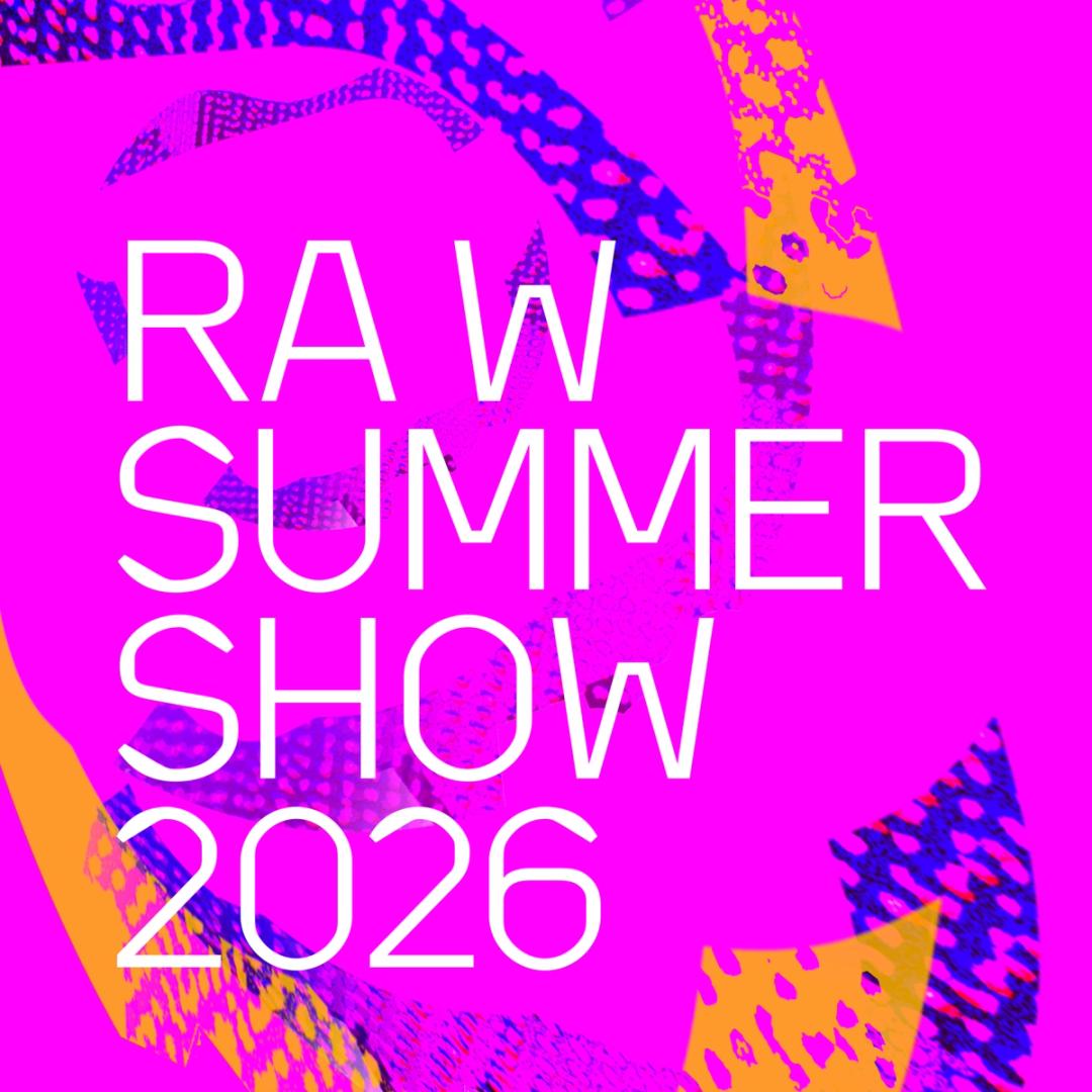 Promotional graphic for RAW Summer Show 2026, white text on a magenta background with abstract purple and yellow shapes.