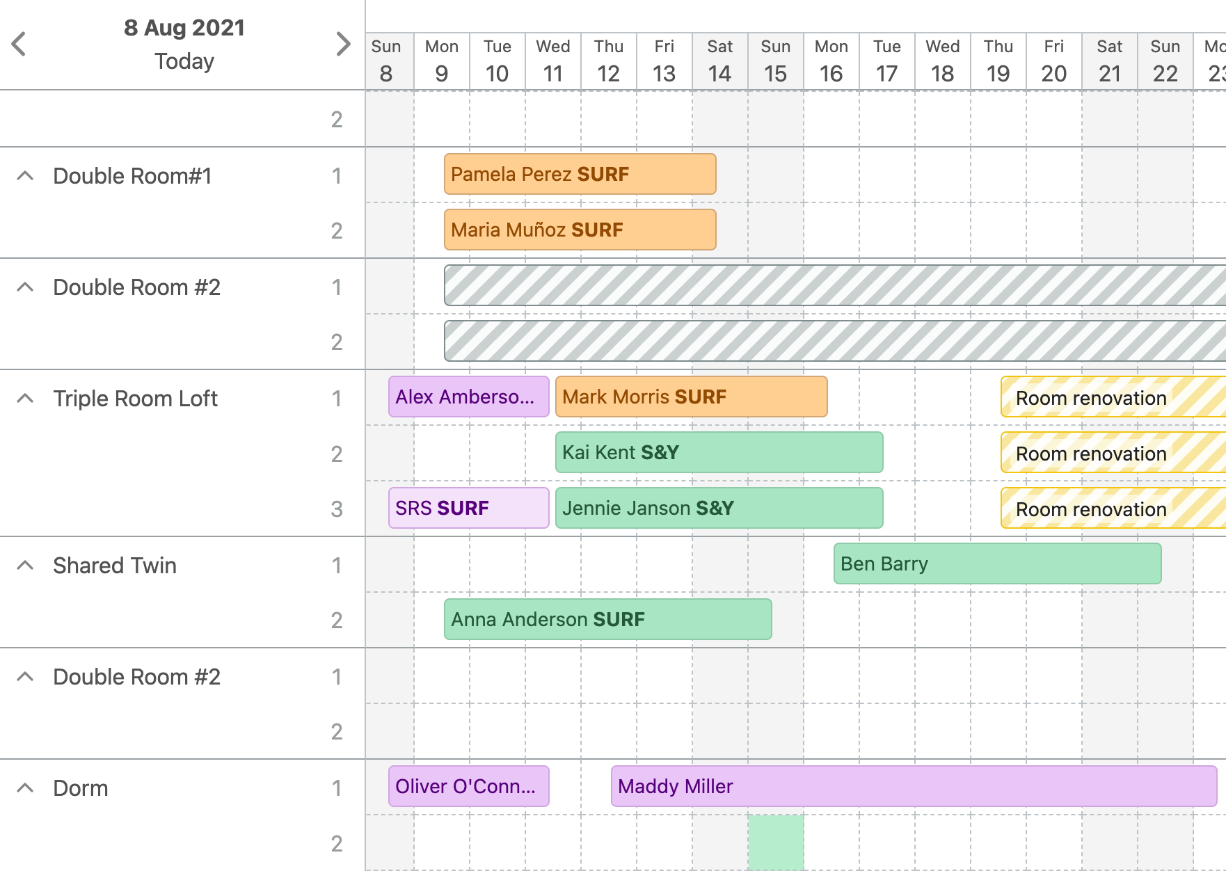 A view of the Backoffice calendar in Bookinglayer's booking software.