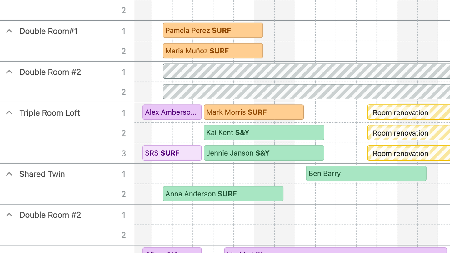 A view of the Backoffice calendar in Bookinglayer's booking software.