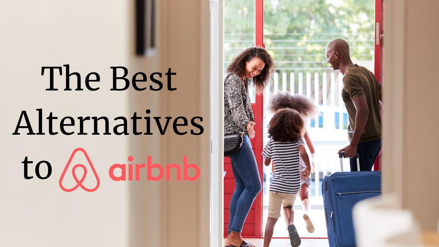 A family with young kids leaving an airbnb with their luggage.