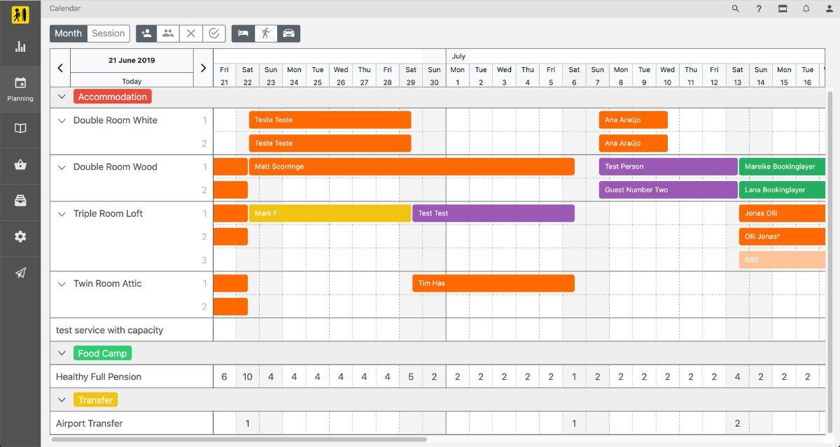 A desktop view of the calendar module within Bookinglayer.