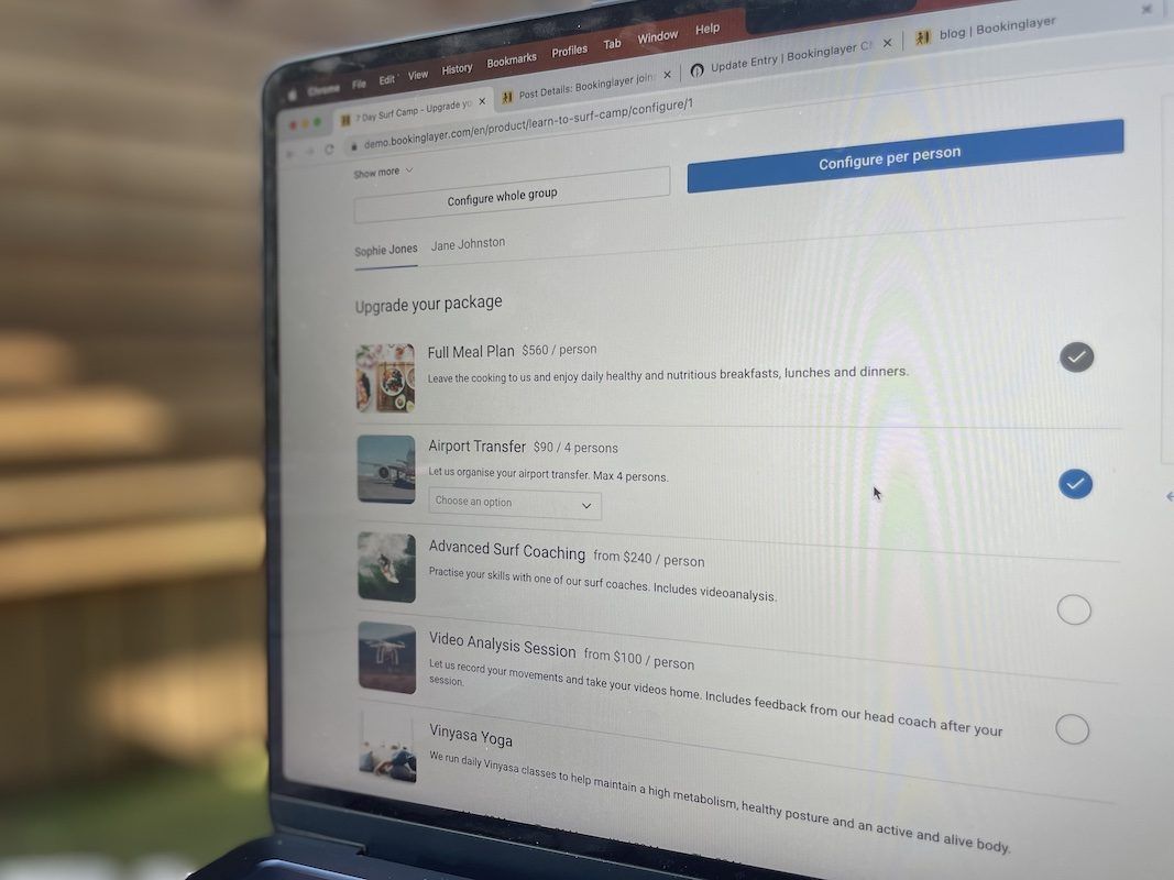 A computer screen showing Bookinglayer's Booking Engine.