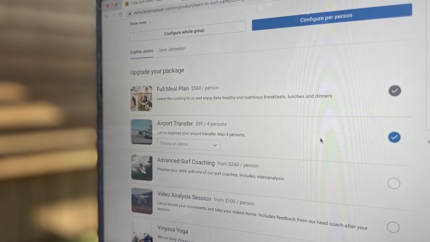 A computer screen showing Bookinglayer's Booking Engine.