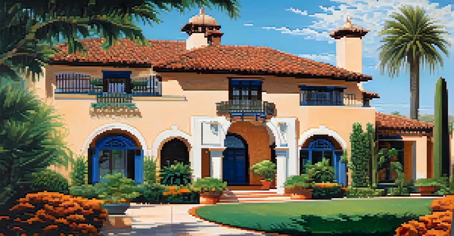 The Adamson House showcasing Spanish Colonial Revival architecture surrounded by gardens.