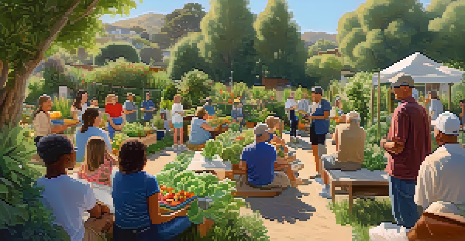 Residents attending a sustainable gardening workshop in a vibrant community garden in Malibu.