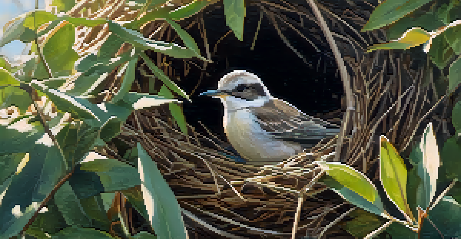 A close-up view of a bird nesting area in Malibu, surrounded by native plants with a sign indicating a pet-free zone.