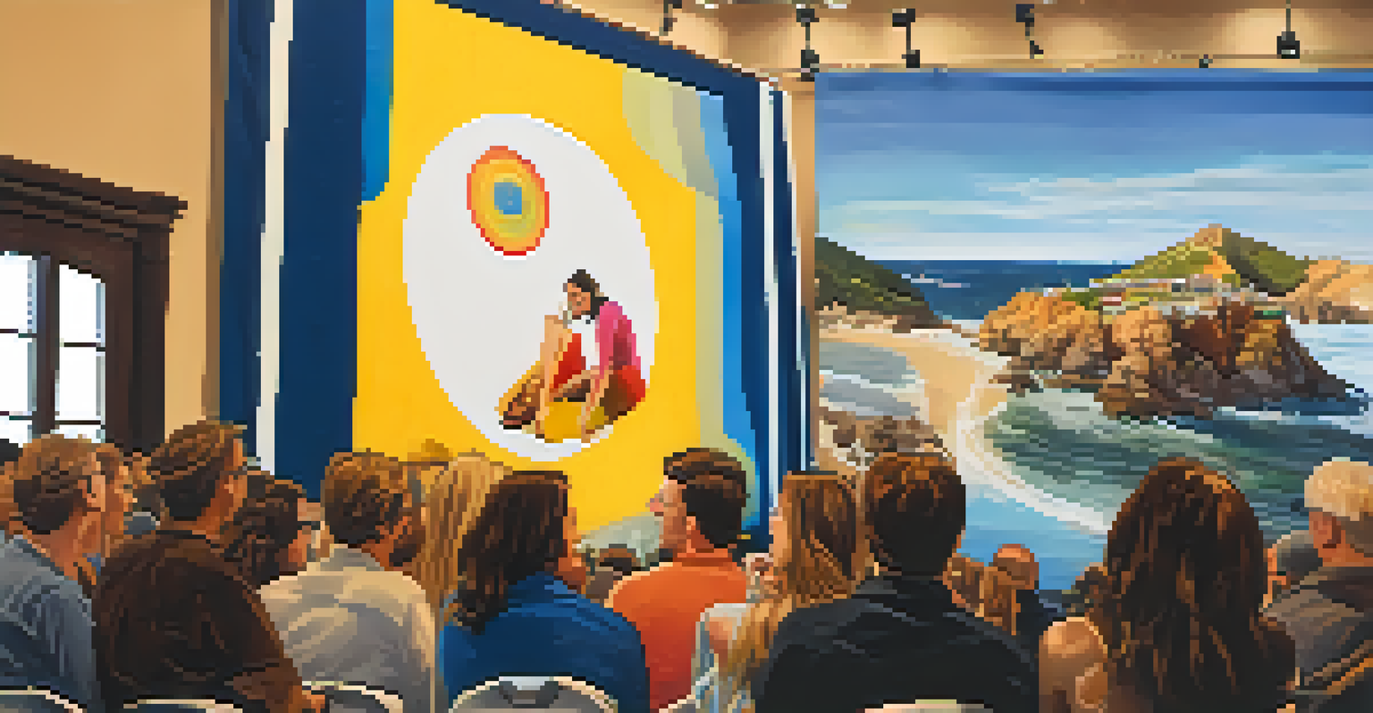 A filmmaker speaking passionately during a Q&A session with an engaged audience and festival banner in the background.