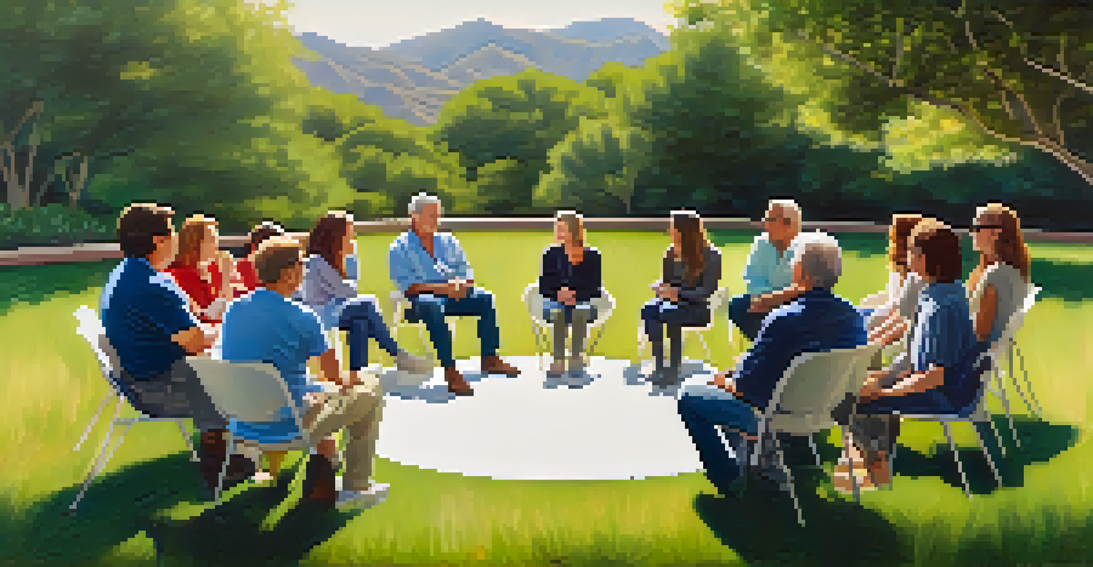 An outdoor emotional support group in Malibu, with participants engaged in conversation and surrounded by nature, symbolizing hope.