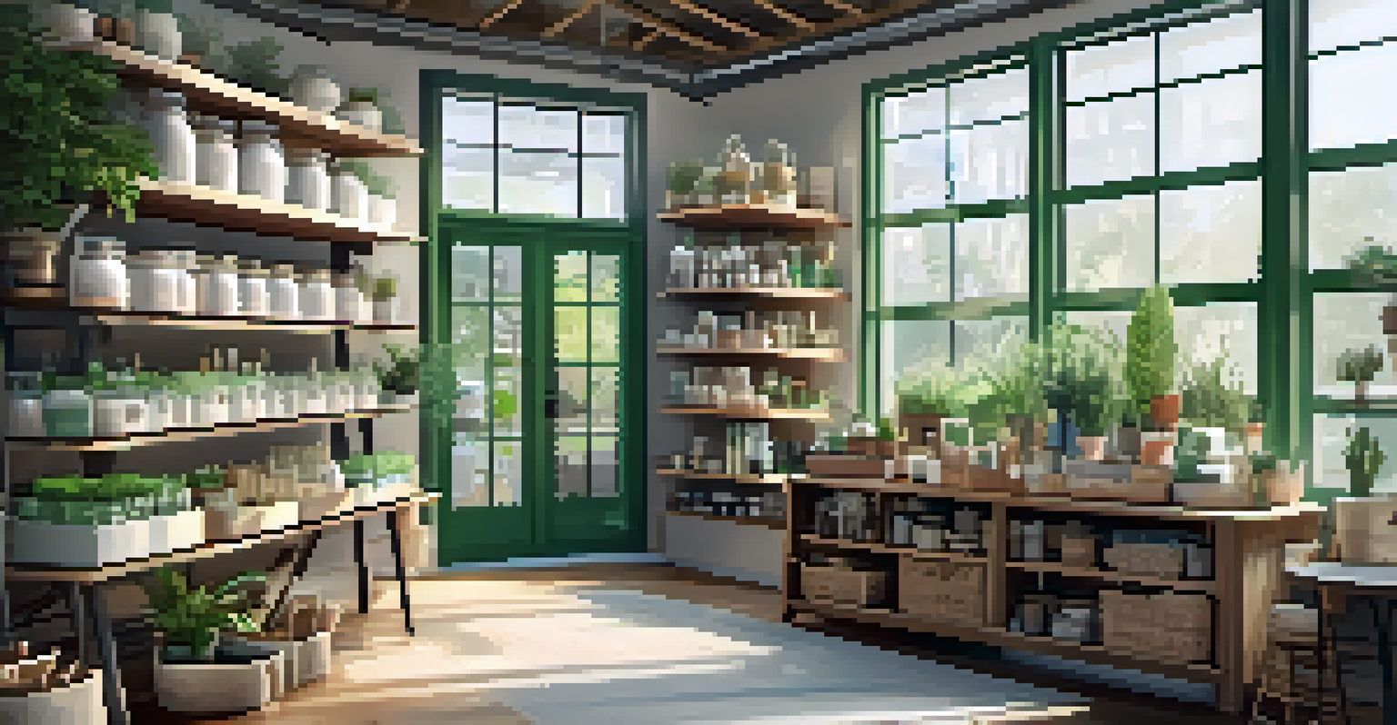 An interior view of The Green House shop showcasing eco-friendly home goods.