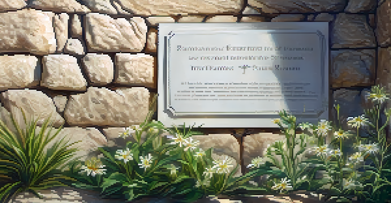 A close-up of a historic plaque on a stone wall, surrounded by blooming plants, telling the story of Malibu.