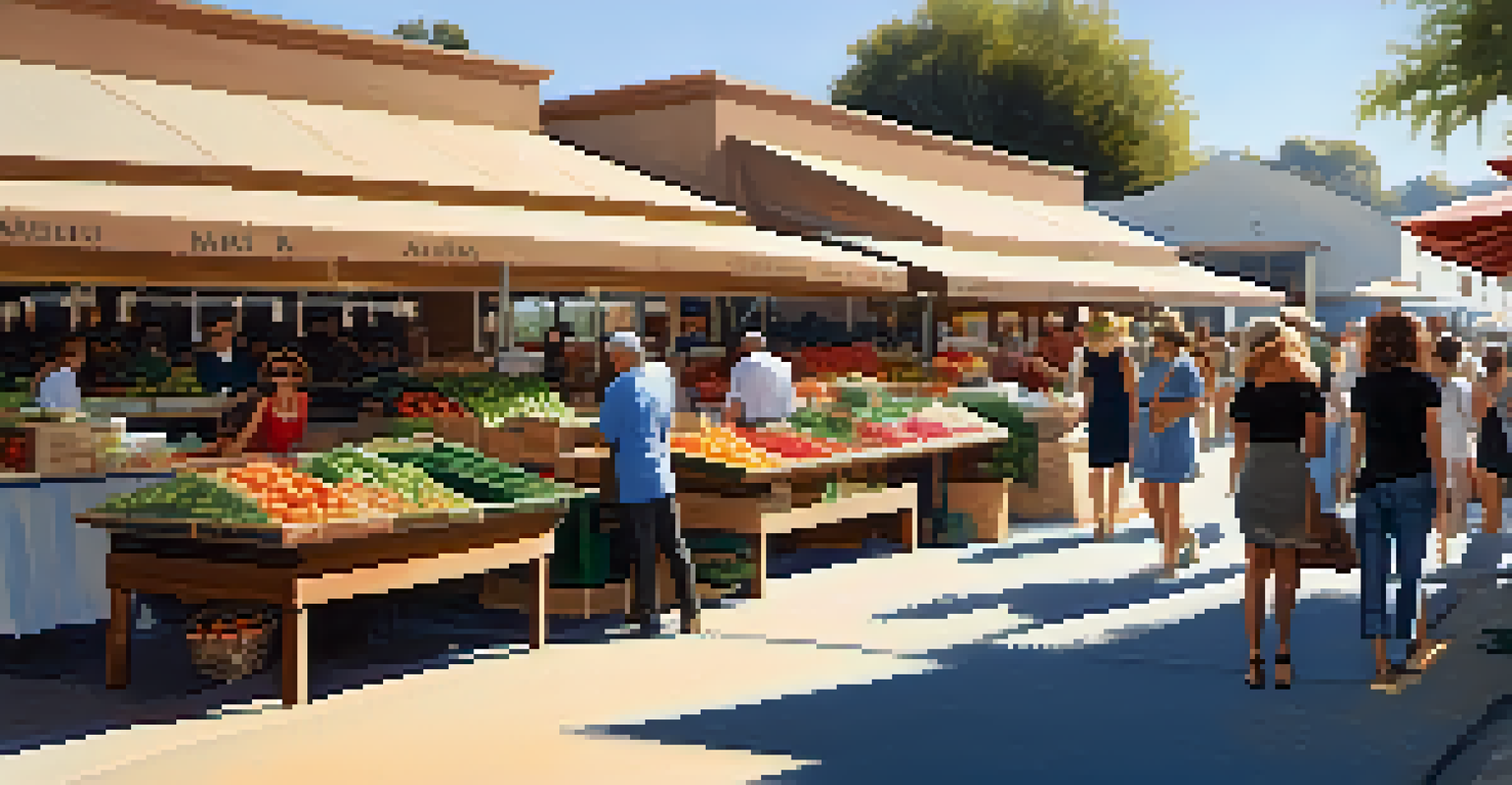 Stylish shoppers enjoying a trendy farmers' market experience in Malibu, surrounded by upscale boutiques and fresh produce.