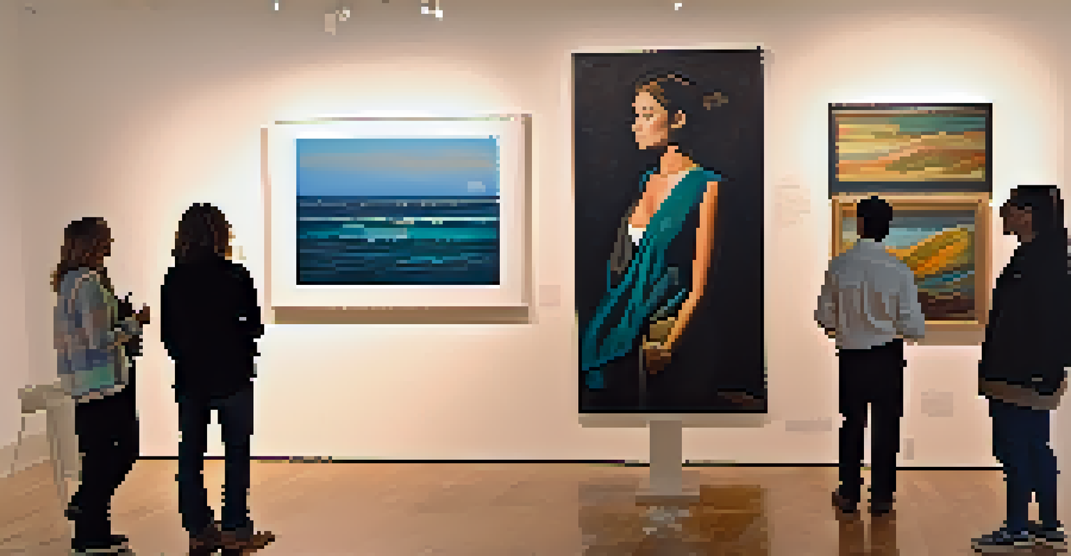 Inside a gallery during the Malibu Art Walk, featuring contemporary art and visitors interacting with artists.