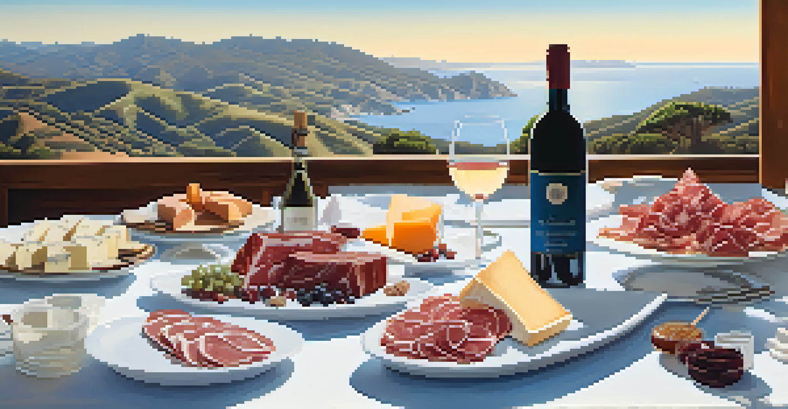 A wine tasting setup with glasses, cheese, and a scenic view in Malibu.