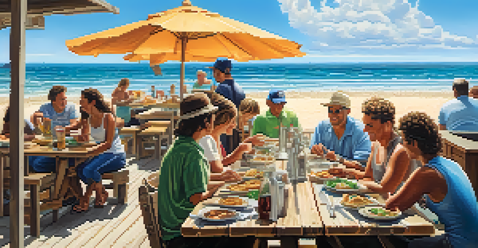 Casual dining with burgers and salads at a beachfront café with ocean views.
