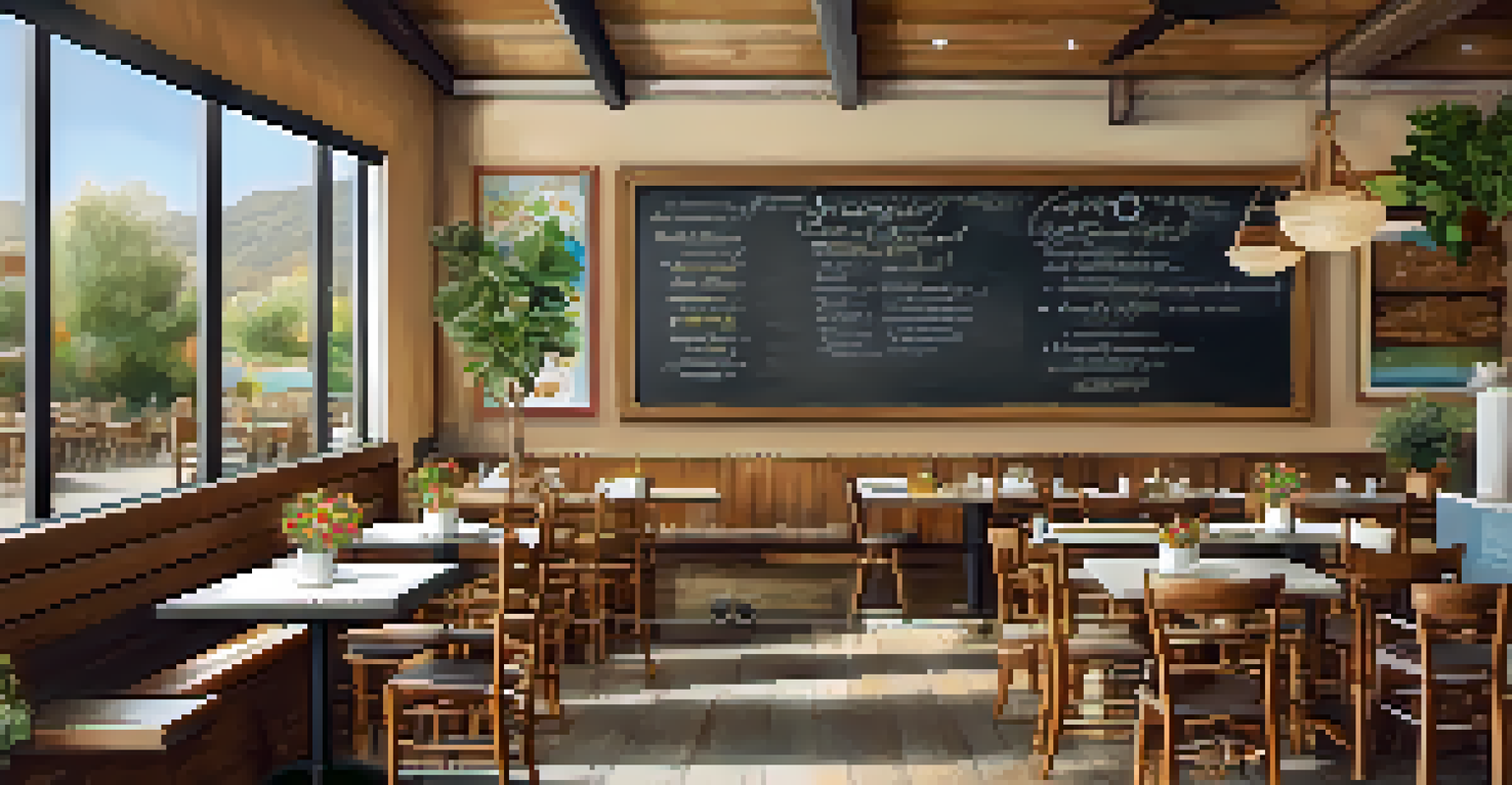 The interior of a cozy organic cafe in Malibu, with wooden furniture, potted plants, and patrons enjoying meals in a warm ambiance.