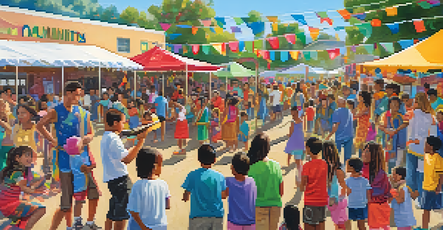 A vibrant community celebration at a Malibu elementary school, with families enjoying food, activities, and cultural displays.