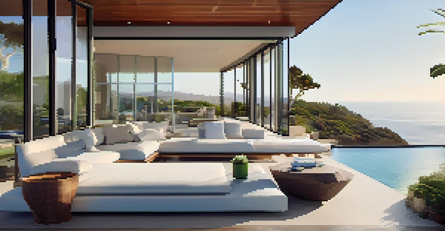 Contemporary villa on a cliff in Malibu with ocean views and a swimming pool.