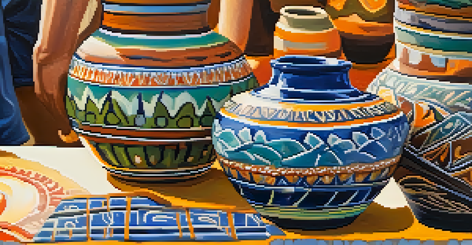 Handmade pottery displayed at an artisan booth during the Malibu Arts Festival, showcasing unique designs and colors.