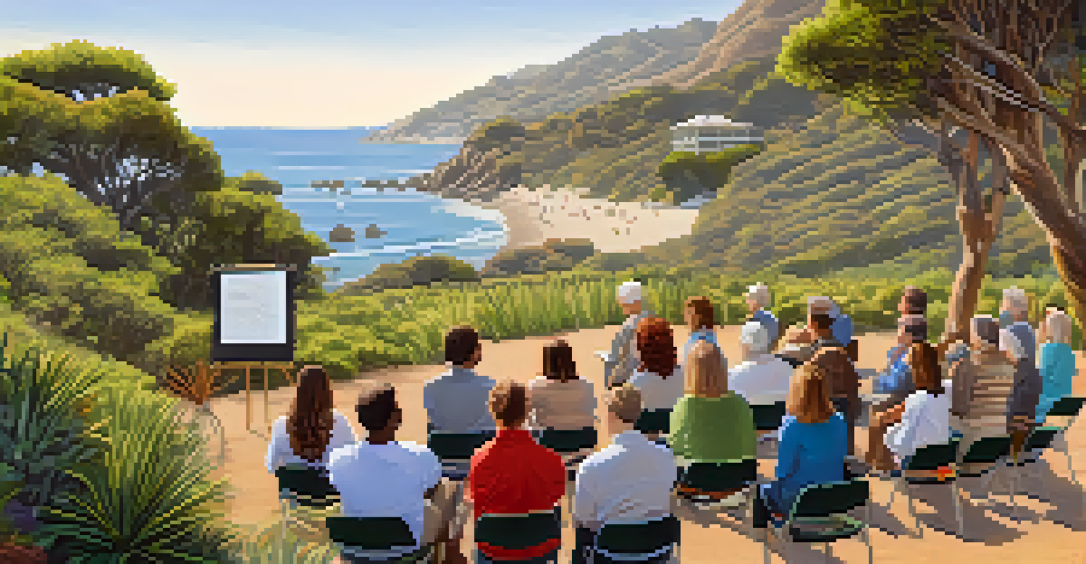 Community members attending an educational workshop in a park in Malibu, learning about local wildlife.