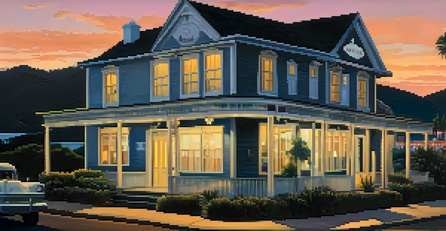 The Old Malibu Inn at twilight with warm lights, vintage architecture, and a ghostly figure peering from a window.