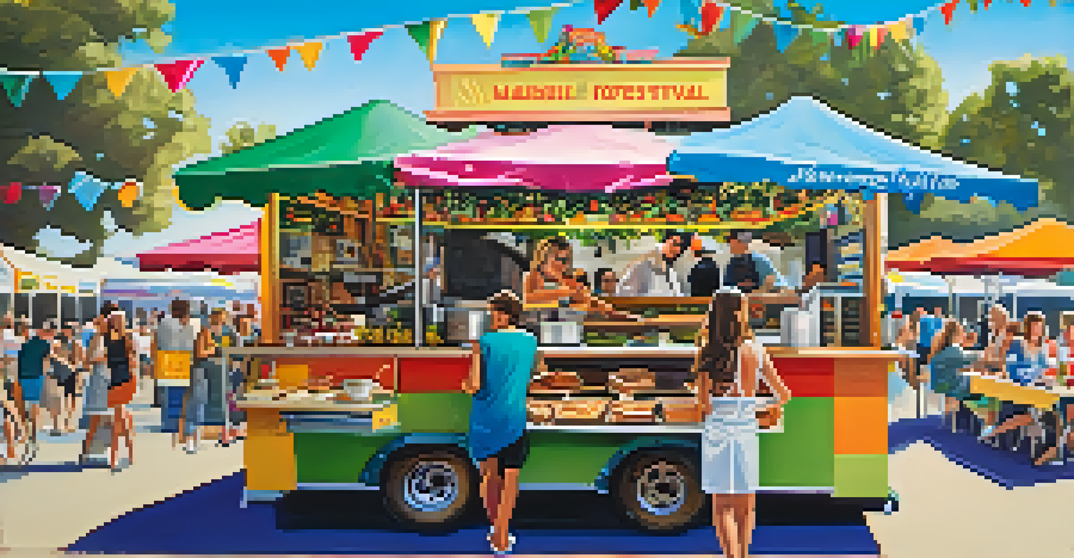 A gourmet food stall at the Malibu Arts Festival featuring an array of delicious dishes, with festival-goers enjoying their meals.