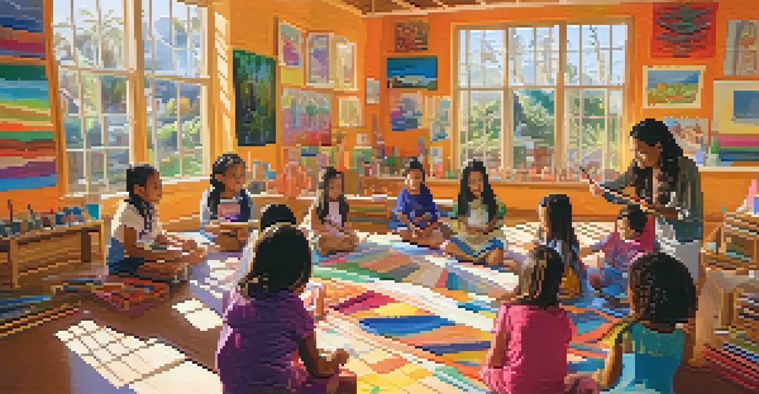 Children participating in an educational art workshop in Malibu, creating artworks inspired by various cultures in a colorful setting.